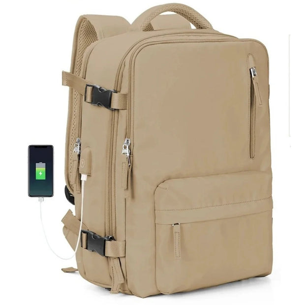 Sac a dos Unisexe Professionnel de Voyage / Port USB beige