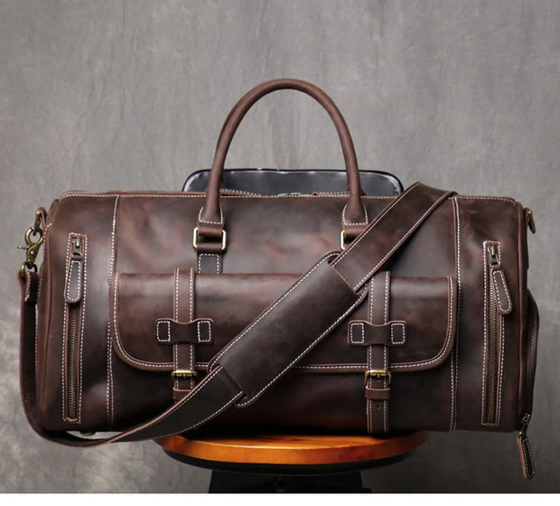 Sac de Voyage Vintage Cuir Véritable brun 