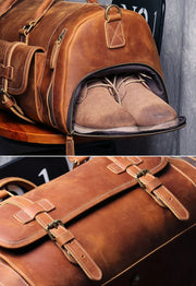 Sac de Voyage Vintage Cuir Véritable compartiment chaussure