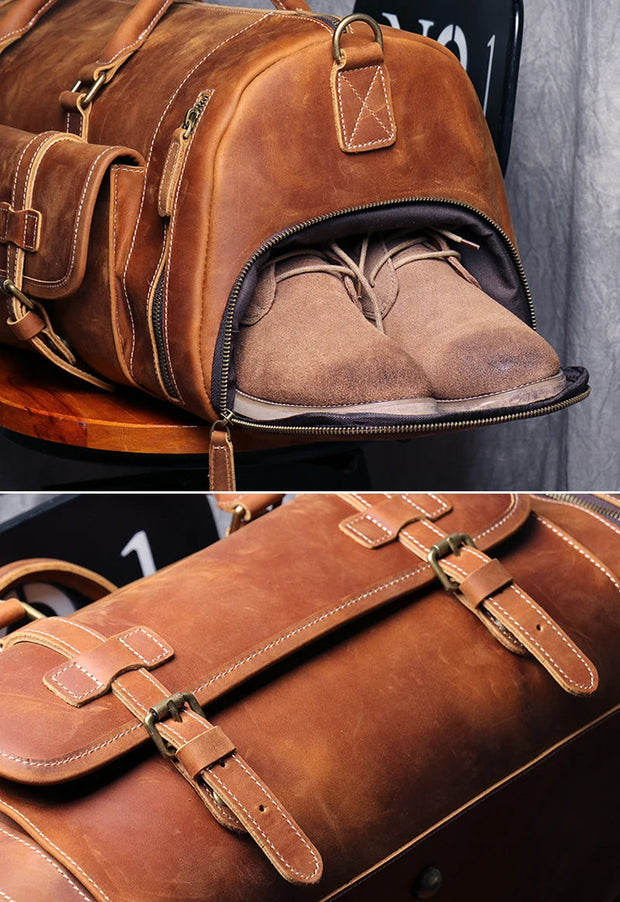 Sac de Voyage Vintage Cuir Véritable compartiment chaussure