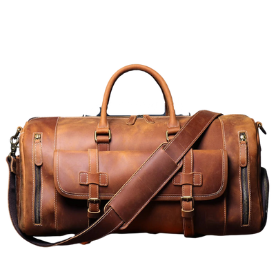 Sac de Voyage Vintage Cuir Véritable marron exemple 