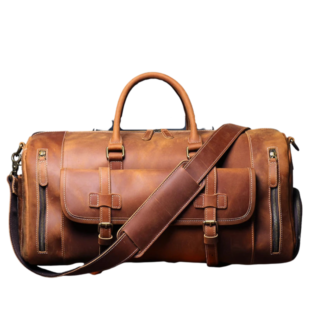 Sac de Voyage Vintage Cuir Véritable marron exemple 